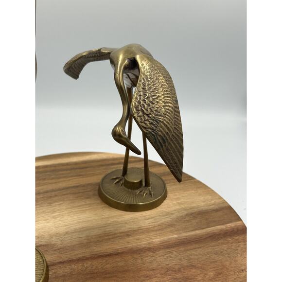 Solid Brass Crane Heron Egret Bird Figurines Pair Sculptures Textured Set of 2 - Picture 3 of 11